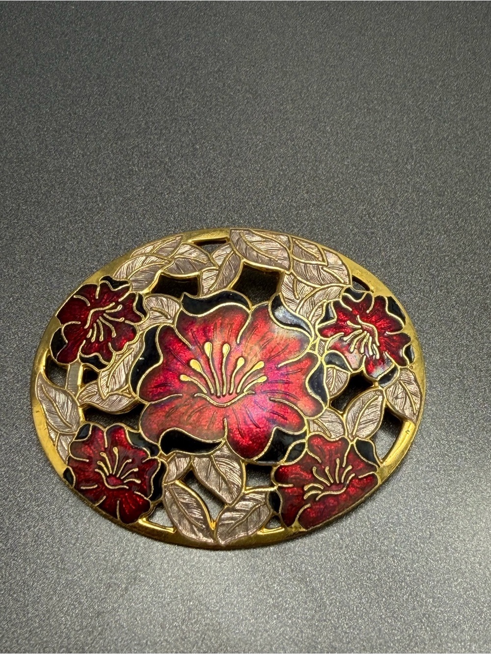 Vintage Red Cloisonné Brooch #cz520